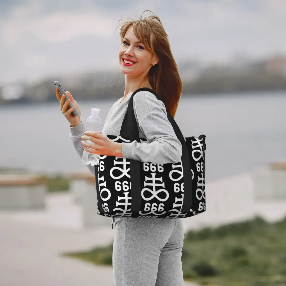 léviathan cross satan 666 baphomet symbols sataniques sac de voyage de plage sacs fourre-tout pour salle de sport sport femmes shopping sac à bandoulière
