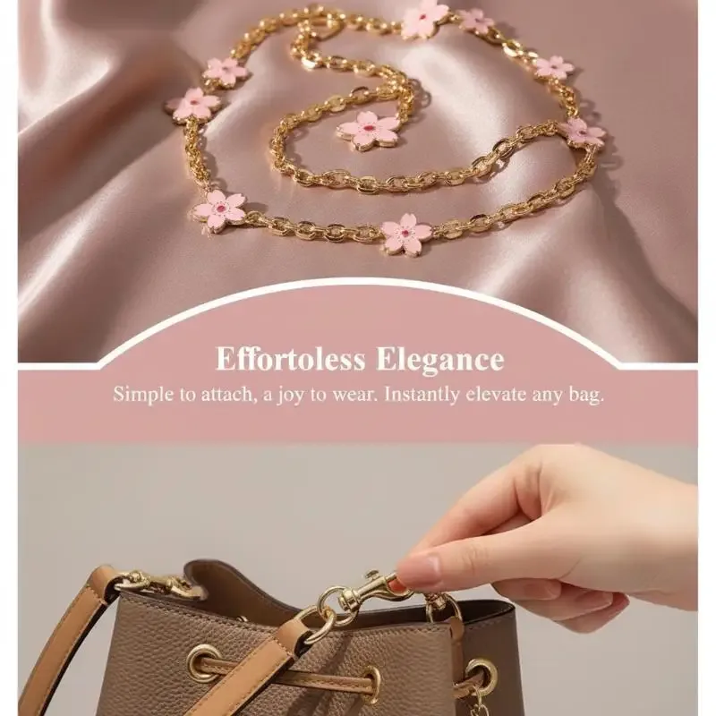 rallonge de chaîne de sac à main rose motif floral fleur de cerisier durable pour sacs de voyage et sacs fourre-tout pour femmes, pièces d'extension de longueur de sangle