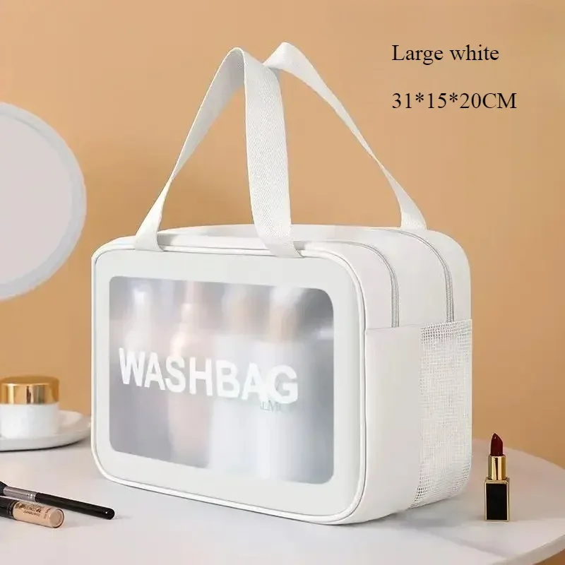 sac de toilette transparent grande capacité à double compartiment sec/humide, en pu givré, portable pour voyage, sac de rangement de bain gf32