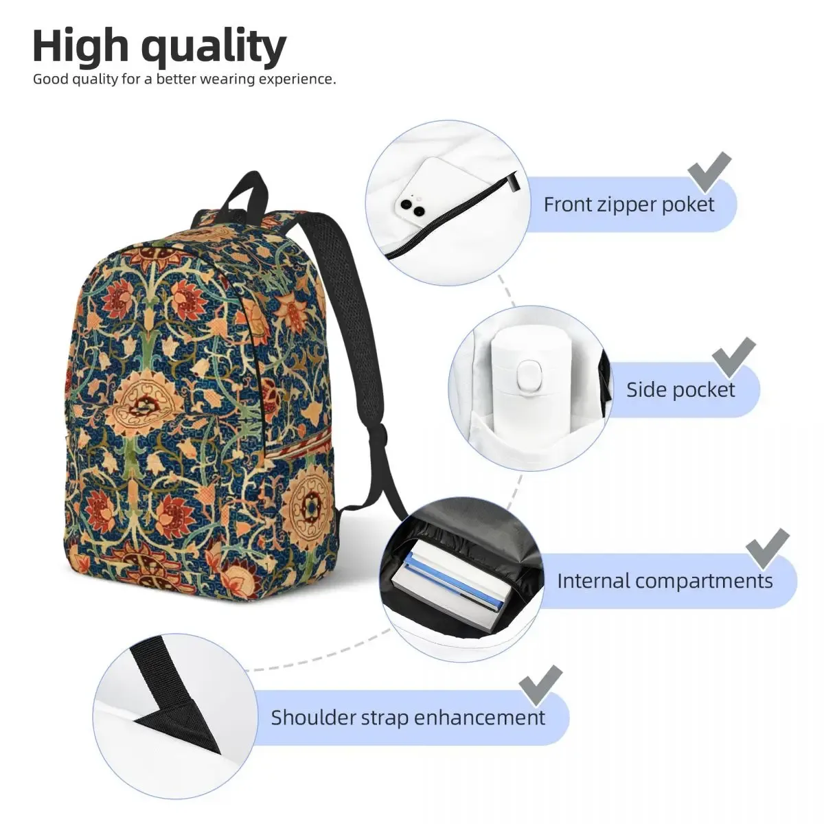 william morris holland park sac à dos pour homme femme lycée randonnée voyage sac à dos ordinateur portable sac à bandoulière avec poche