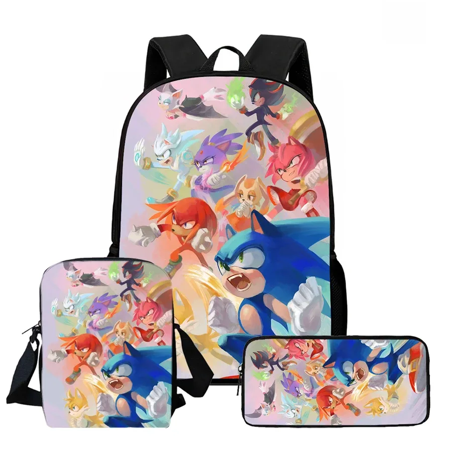 ensemble de 3 sacs à dos de dessin animé soo-nn-ic, comprenant un sac bandoulière et une trousse à crayons, unisexe, adapté aux garçons et aux filles âgés de 5 à 10 ans.