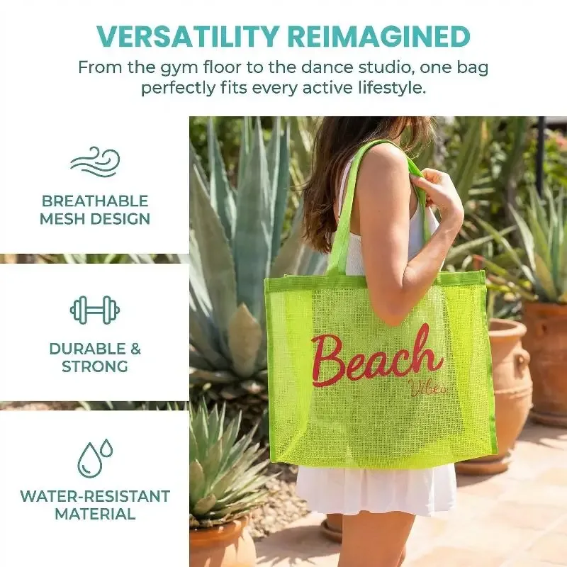 sac fourre-tout en maille pour femmes, grand sac de shopping réutilisable, durable, pour la piscine, le fitness et les voyages