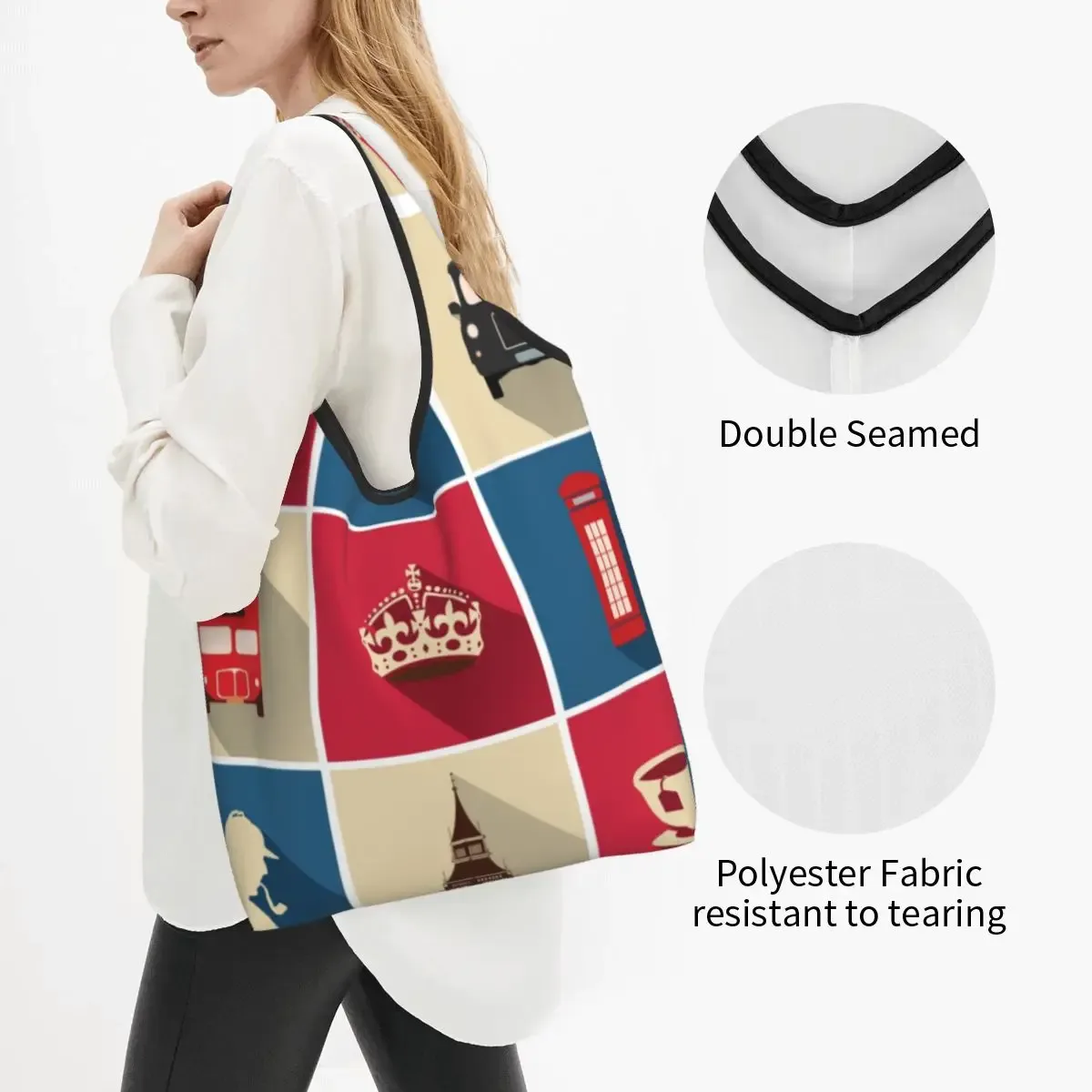 sac fourre-tout portable britannique sensation red bus, btfashion, vintage, royaume-uni, londres, symdockers shopping, épicerie, sac initié