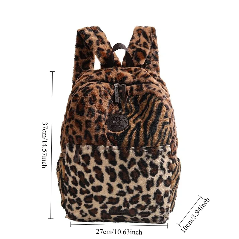 sac à dos imprimé léopard mode avion cabine sac à dos grande capacité sac d'école polyvalent en peluche sacs souples mochilas mujer 2025