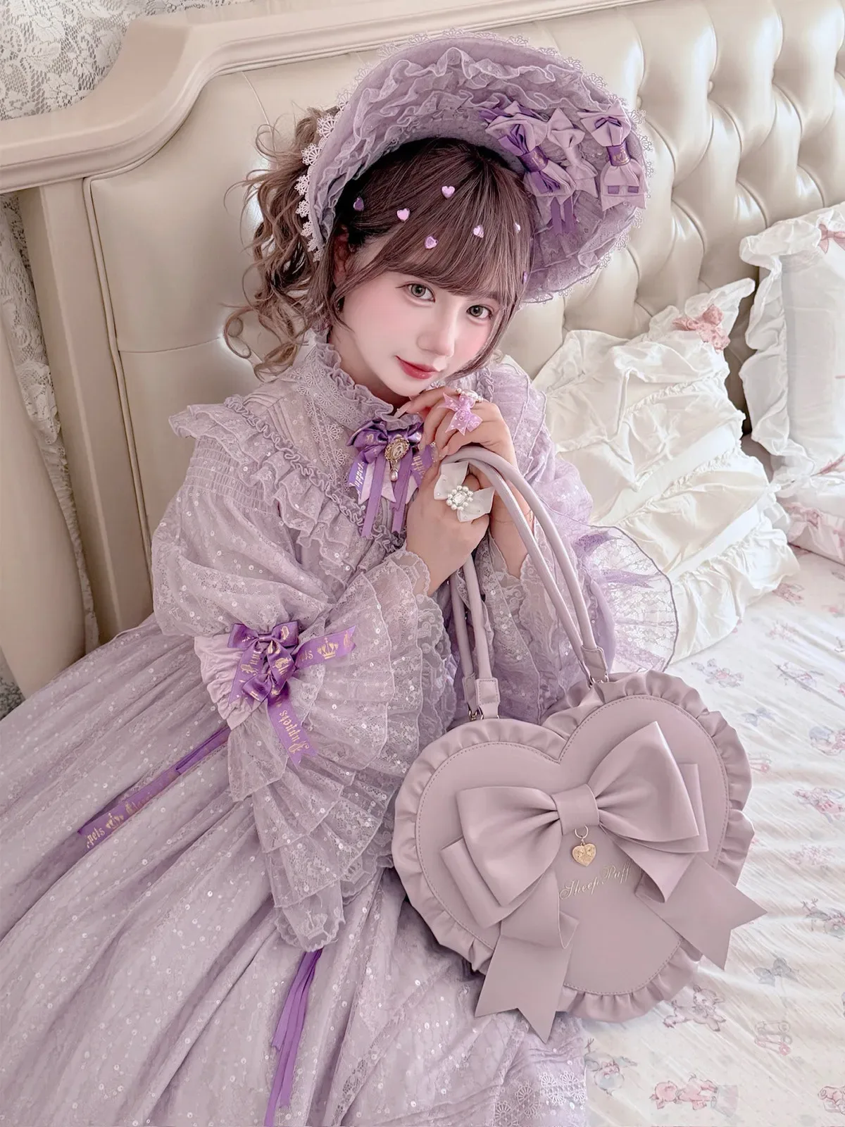 sac lolita original 2026 nouveau sac à bandoulière unique avec nœud cœur et dentelle, sac princesse élégant pour femme