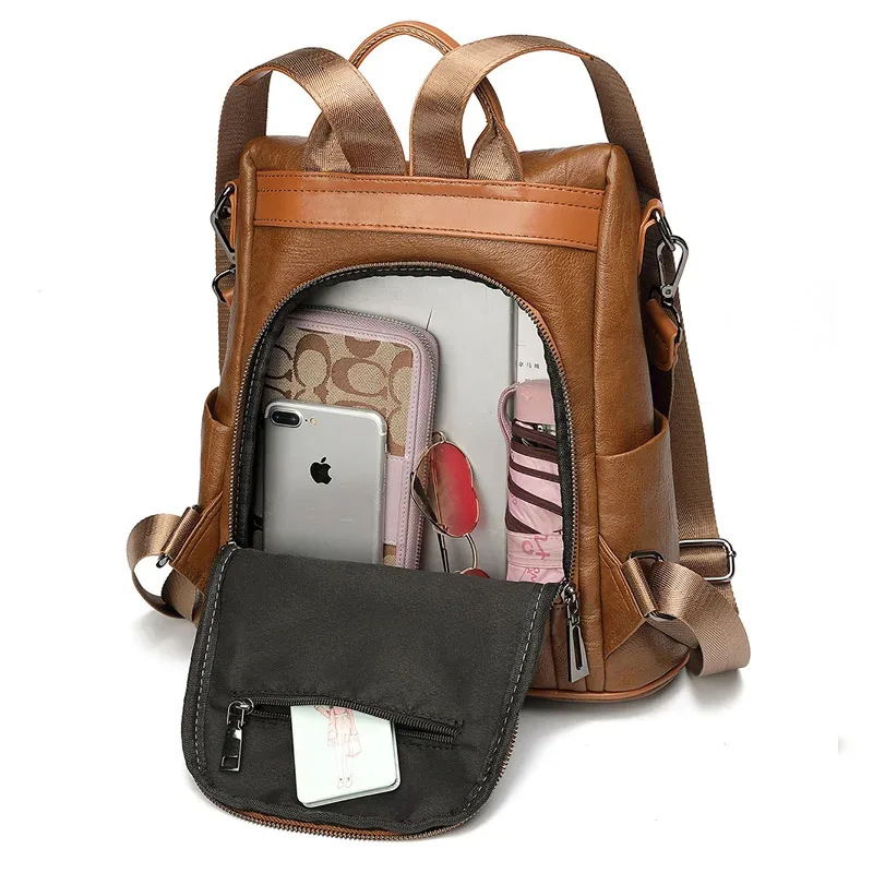 sac à dos antivol marron pour femme, sac à main souple pour étudiant, sac à main pour fille, multifonctionnel, initié, école, muniwork