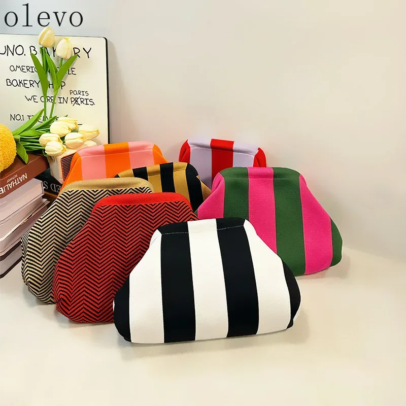 sac à main d'été pour la plage, sacs à main en crochet tissé pour femmes, sacs à main en tricot, pochette plissée, sac nuage mignon décontracté, sac colorblock