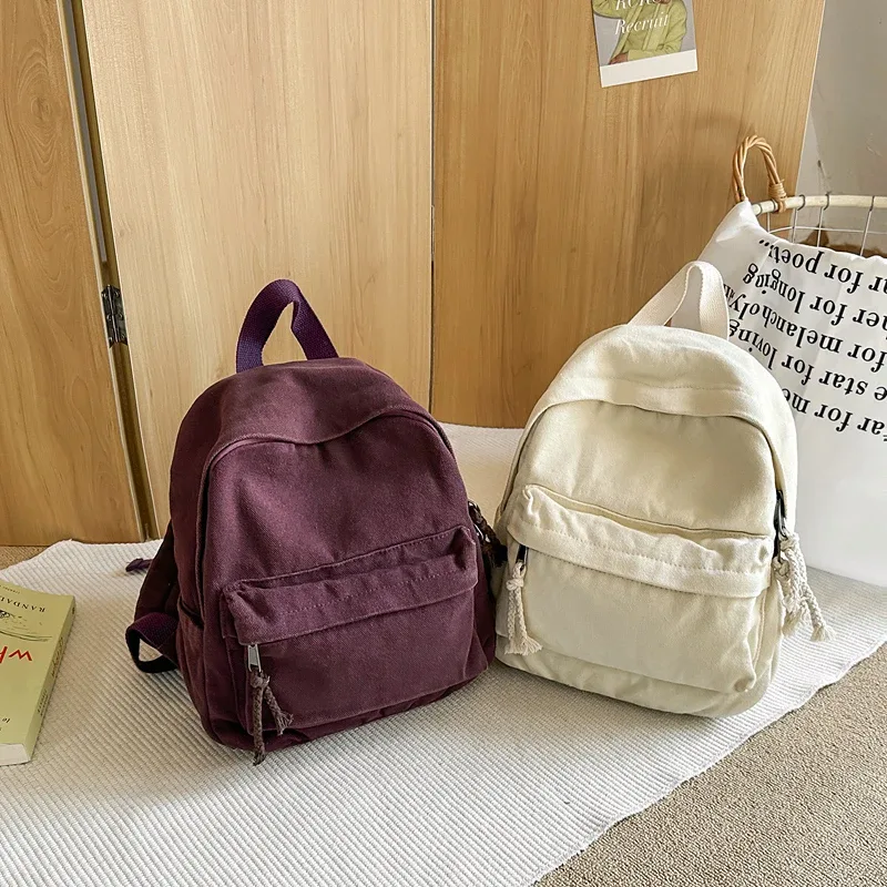 petits sacs à dos 100% coton pour femmes, sacs de loisirs ou de voyage en toile solide, sacs d'école mignons en tissu pour enfants, sacs à bandoulière vert