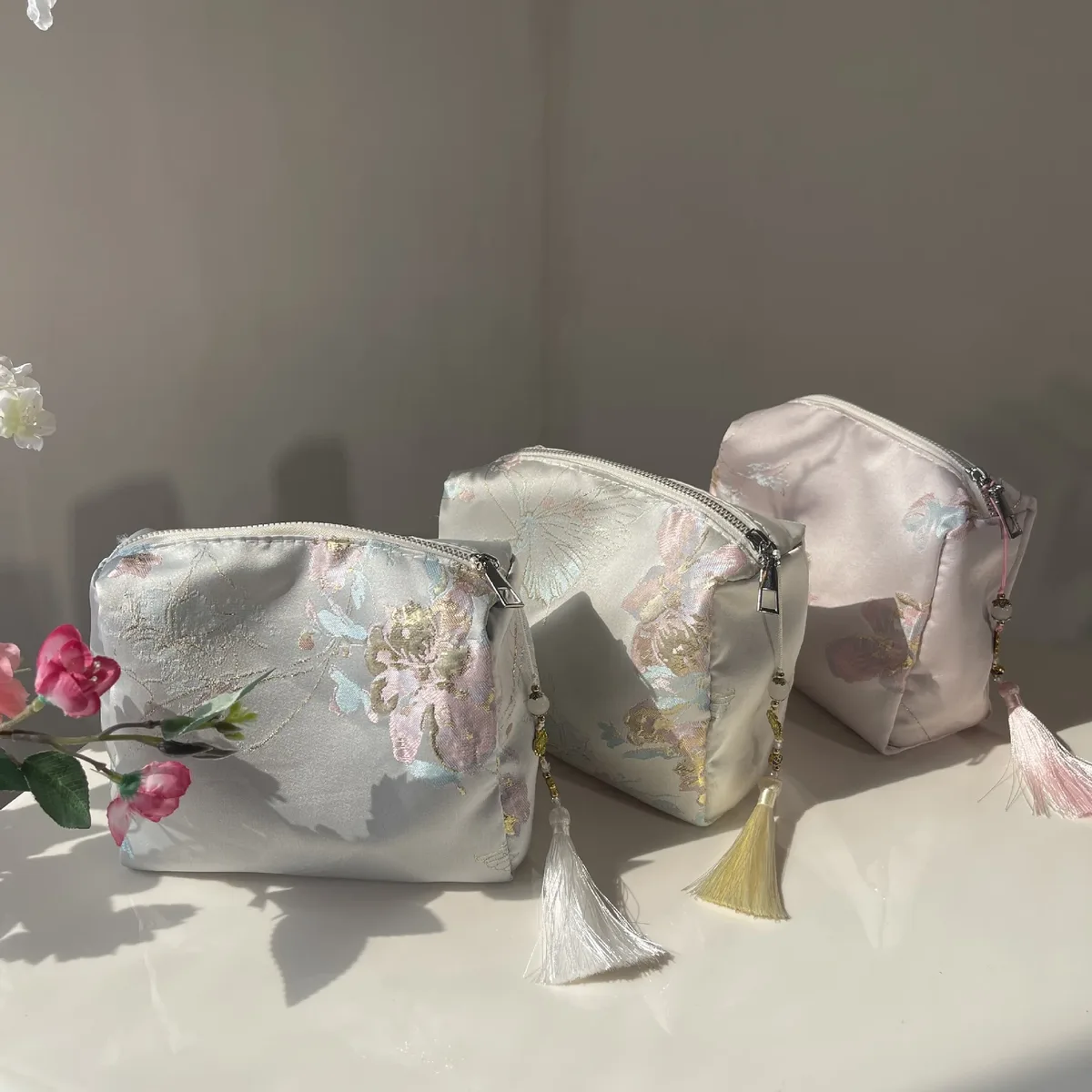 sac à cosmétiques floral pour femmes, organisateur de maquillage de voyage, pochette à fermeture éclair, sac de rangement, étui de beauté