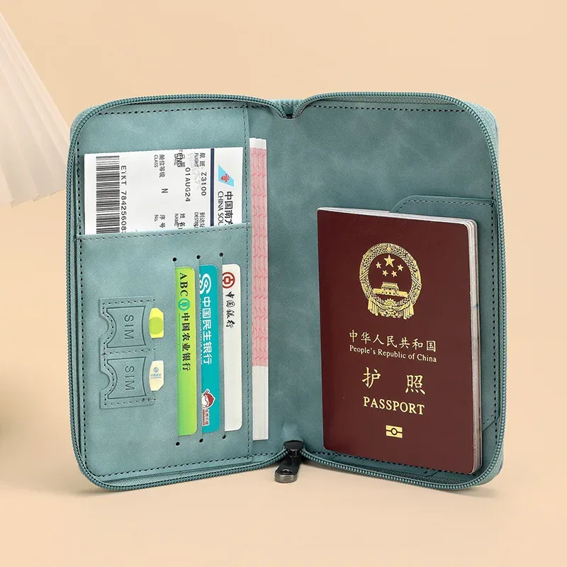 porte-passeport bloquant rfid, portefeuille en cuir pu, couverture de passeport, portable, multifonction, fermeture éclair, pince à billets, accessoire de voyage