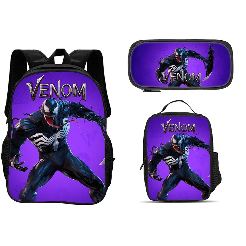 ensemble de 3 pièces du film venom : sac à dos + sac à lunch + trousse à crayons, papeterie de voyage à la mode, cadeau pour enfants, école, polyvalent