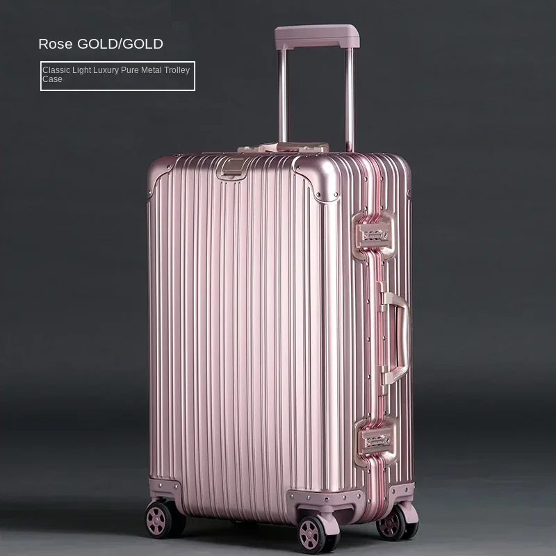 valise en alliage d'aluminium et de magnésium 100%, serrure tsa, boîtier de chariot à bagages embarqué en métal, valise de voyage classique brillante et givrée