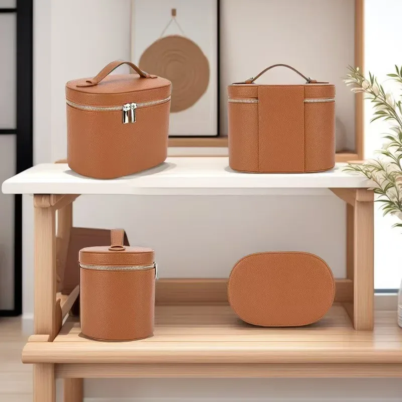 sacs à cosmétiques de voyage en cuir pu avec poignée minimaliste, double fermeture éclair, trousse de maquillage de beauté portable pour dames, nouvelle collection