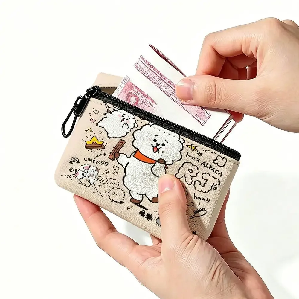 petite bourse à monnaie mignonne bt21 en tissu oxford, pochette de rangement multi-usages pour clés, cartes, pièces de monnaie
