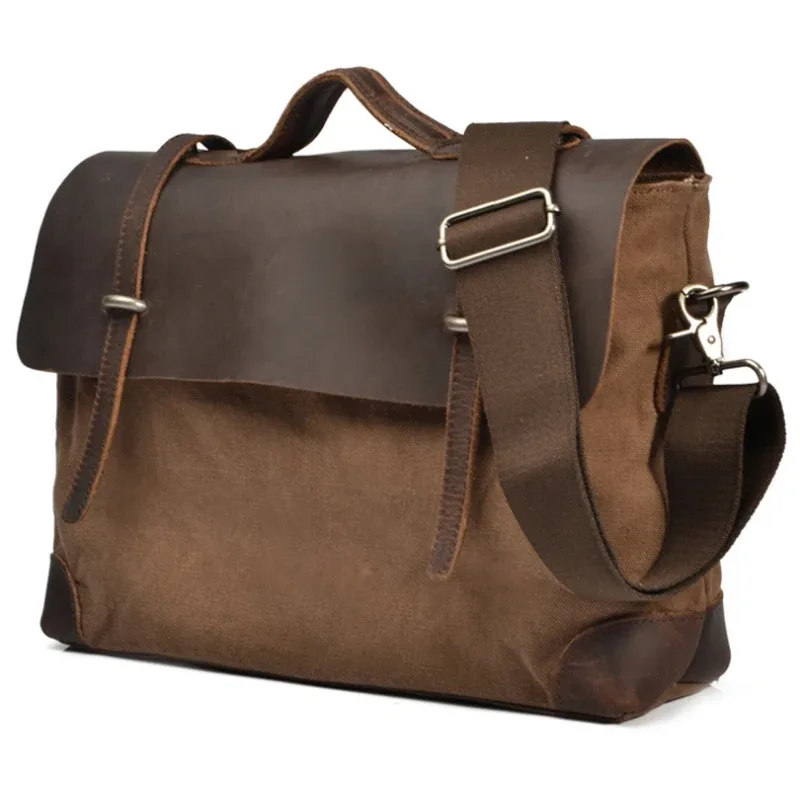 Sac messager vintage militaire en toile et cuir pour homme, sac à bandoulière, sac fourre-tout, sacoche en cuir, sac bandoulière
