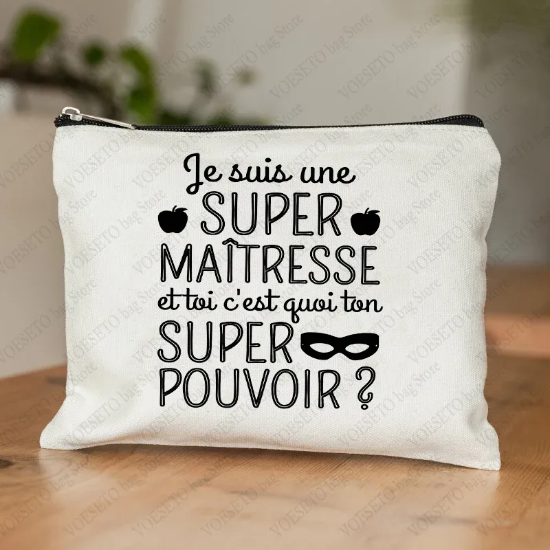 trousse de maquillage pour femmes avec appréciation des enseignants français, trousse à cosmétiques au design artistique, trousse à crayons pour femmes