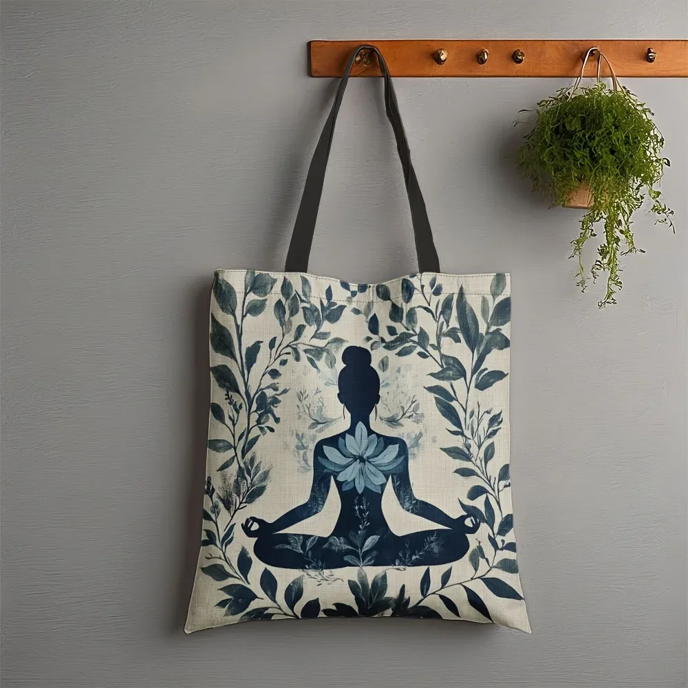 sac fourre-tout élégant pour femme avec imprimé silhouette zen, spacieux et décontracté, idéal pour les cours de yoga, sac à bandoulière