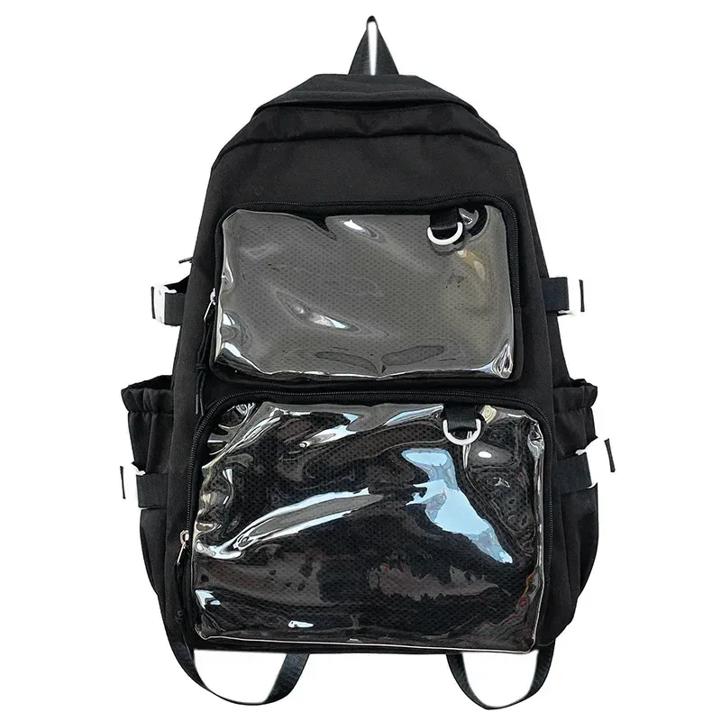 sac dos nylon transparent noir blanc rose voyage fenêtres claires affichage broches organisateur élégant