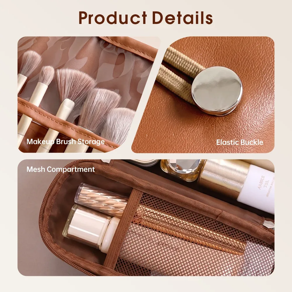 trousse de maquillage en cuir pu imperméable pour femme, organisateur portable professionnel, pochette de rangement pour pinceaux, sac cosmétique pour voyage et vacances
