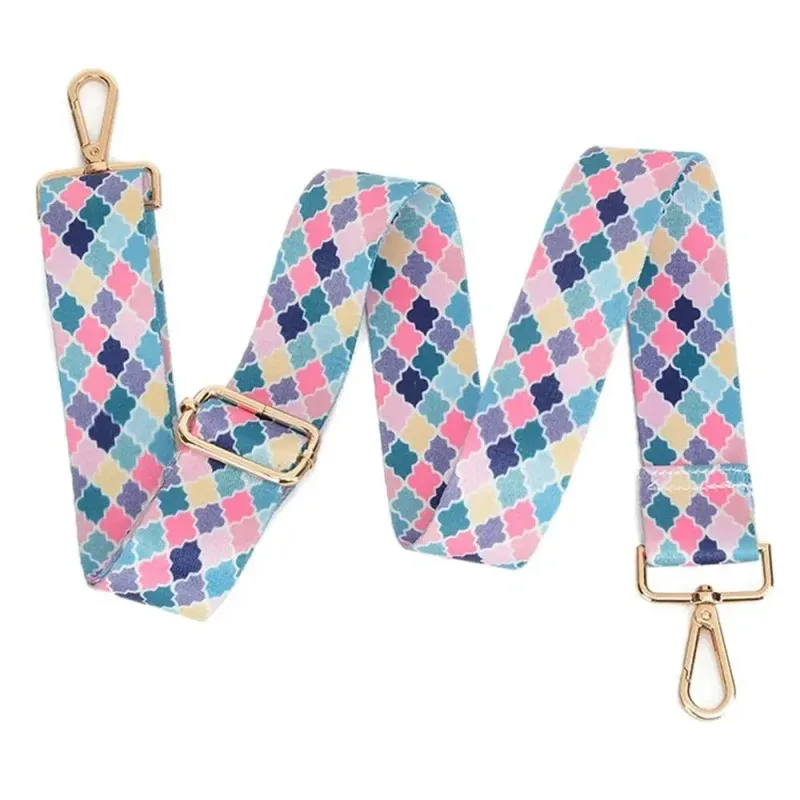 sangle sac nylon multicolore geometrique poignée amovible boucles dorées accessoire voyage femmes épaule adjustabilite