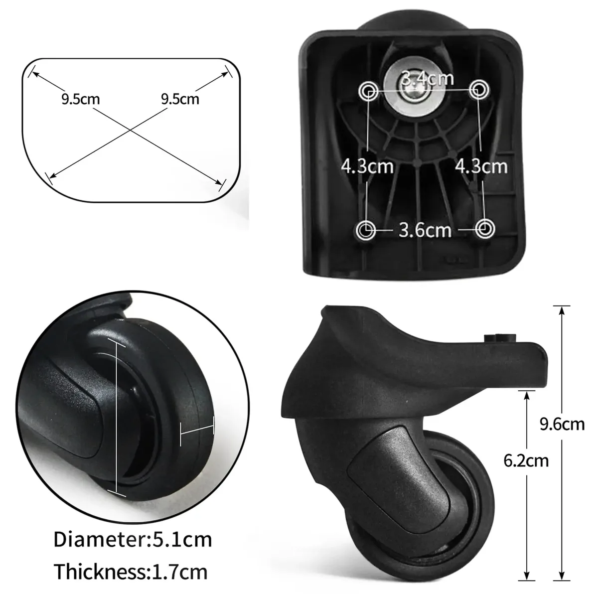 guguluza 1 paire de roues de rechange pour bagages 360 ° pièces de sac à bagages de voyage de roue de réparation de valise de roulette de spinner # st198