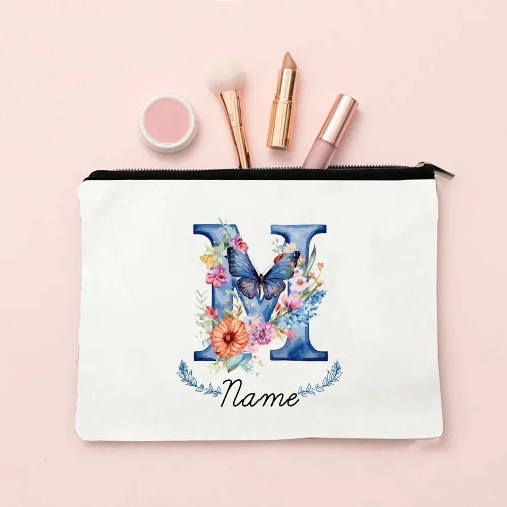 pochette de maquillage personnalisée avec initiale et nom pour femmes, sacs à cosmétiques a-z, trousse de toilette de voyage pour filles, cadeau de mariage ou d'anniversaire pour elle