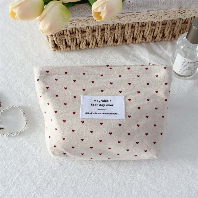 sac de maquillage coréen ins dot love pour rouge à lèvres, pochette pour femme, petits sacs à cosmétiques, sacs intérieurs, sacs de rangement de voyage, trousse de toilette