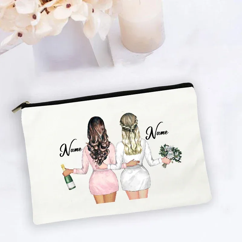 trousse de maquillage personnalisée avec nom personnalisé, sacs à cosmétiques, organisateur de toilette de voyage, rangement de mariée, étui de maquillage, cadeaux de demoiselle d'honneur de mariage