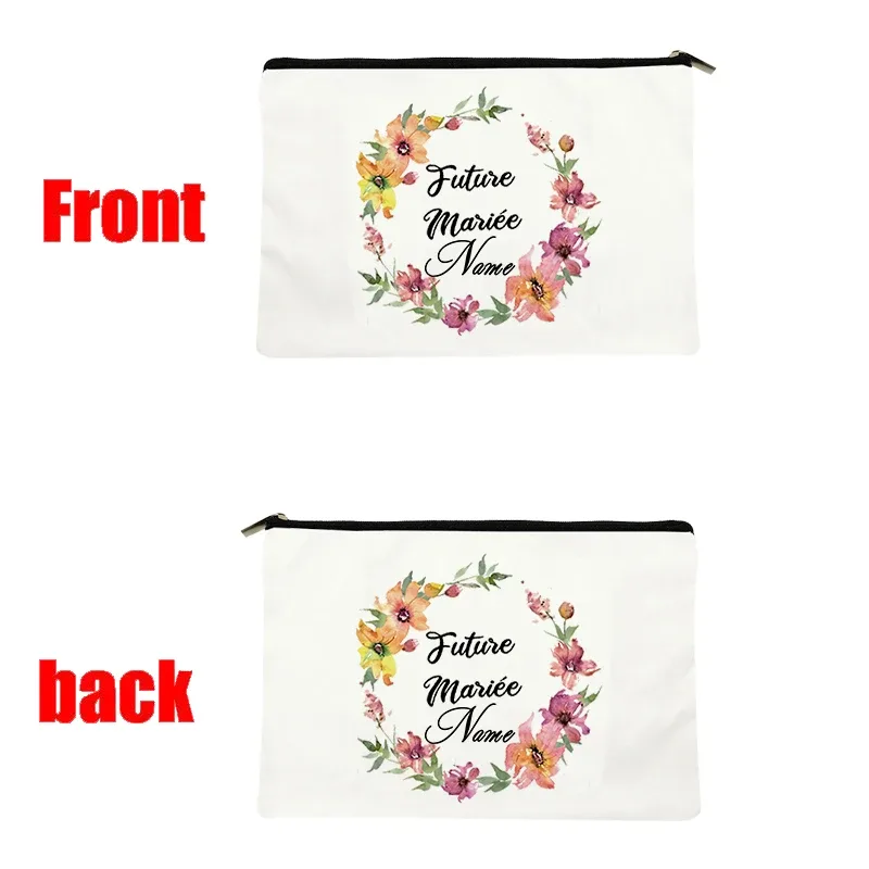 pochette zippée à motif floral pour femme, sac de voyage, organisateur en toile, trousse de maquillage, cadeau pour enseignant avec nom personnalisé lady f