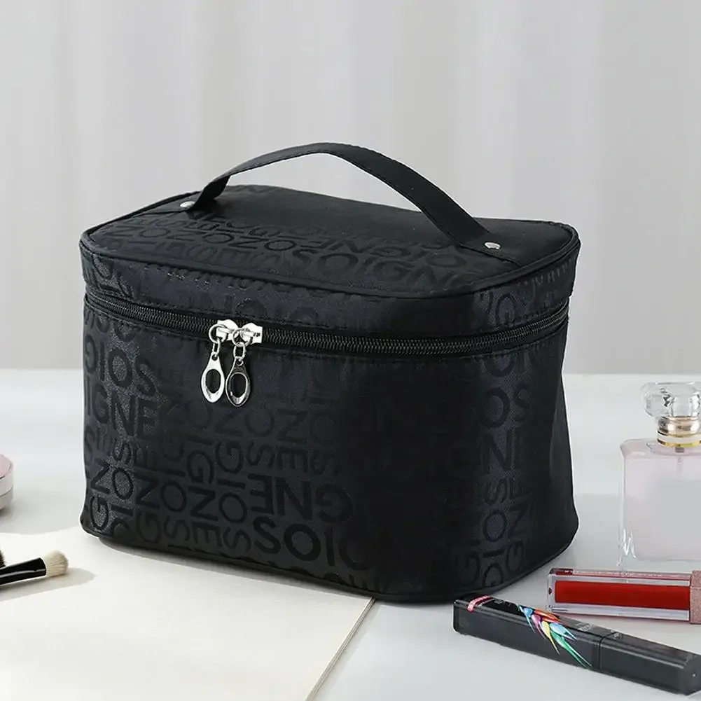 trousse de maquillage grande capacité à motif lettres, organiseur de cosmétiques portable, sac de toilette de voyage pour femme, idéal pour les voyages d'affaires et la salle de sport