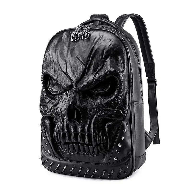 hommes femmes sacs à dos en cuir épais pour adolescents 3d crâne concepteur voyage décontracté grande capacité pochette d'ordinateur garçon fille sacs d'école