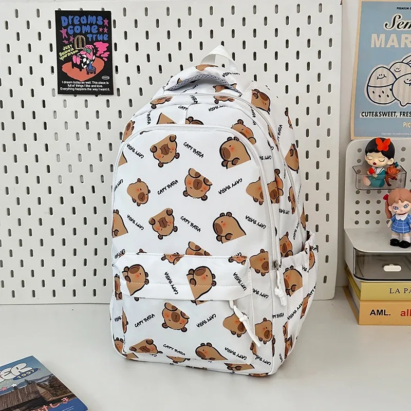 sac à dos capybara pour adolescents, grande capacité, élégant, multi-poches, kawaii, pour les trajets quotidiens, sac à dos simple