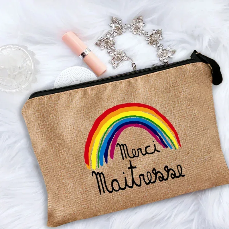 trousse de maquillage pour femmes, trousse à cosmétiques pour enseignant merci maîtresse, sac de rangement pour maîtresse, sac à main, pochettes à fermeture éclair, cadeau pour enseignant