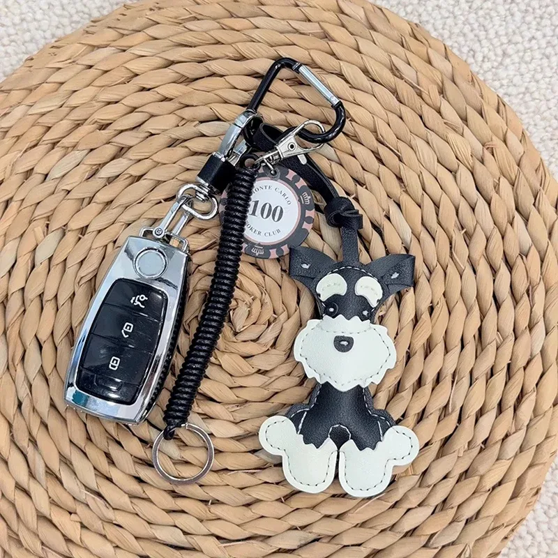 dessin animé animaux mignons schnauzer lanière sac pendentif en cuir pu sac à dos pendentif porte-clés pour les femmes cadeau d'anniversaire