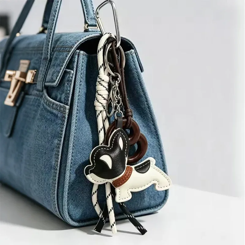 adorable porte-clés en cuir pu bouledogue français, pendentif mignon pour sac, breloque pour sac à dos, porte-clés de voiture, cadeaux et accessoires