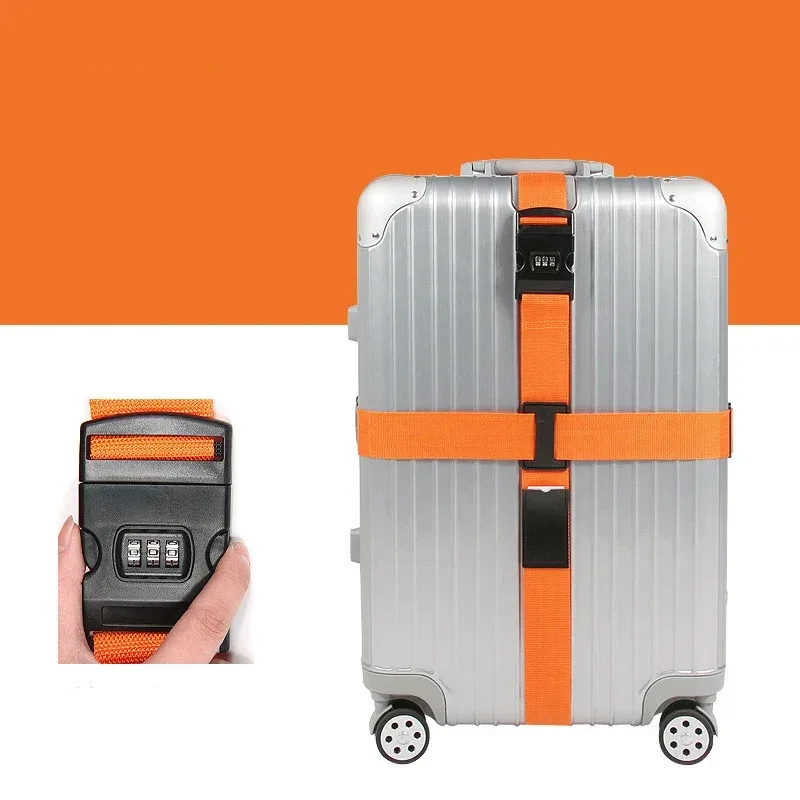 sangle de valise à verrouillage par code, sangle de bagage réglable, ceinture de fixation croisée, accessoires essentiels de voyage, fournitures pour valises, sangle de fixation