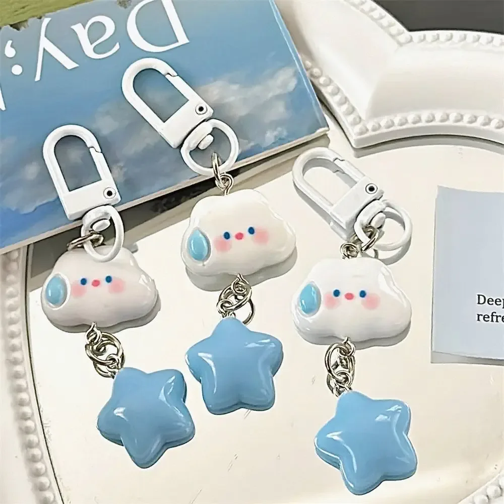 cadenas nylon nuage rose forme visage mignon étoile bleue chaînette accessoire voyage sacoche sac dos cadeau