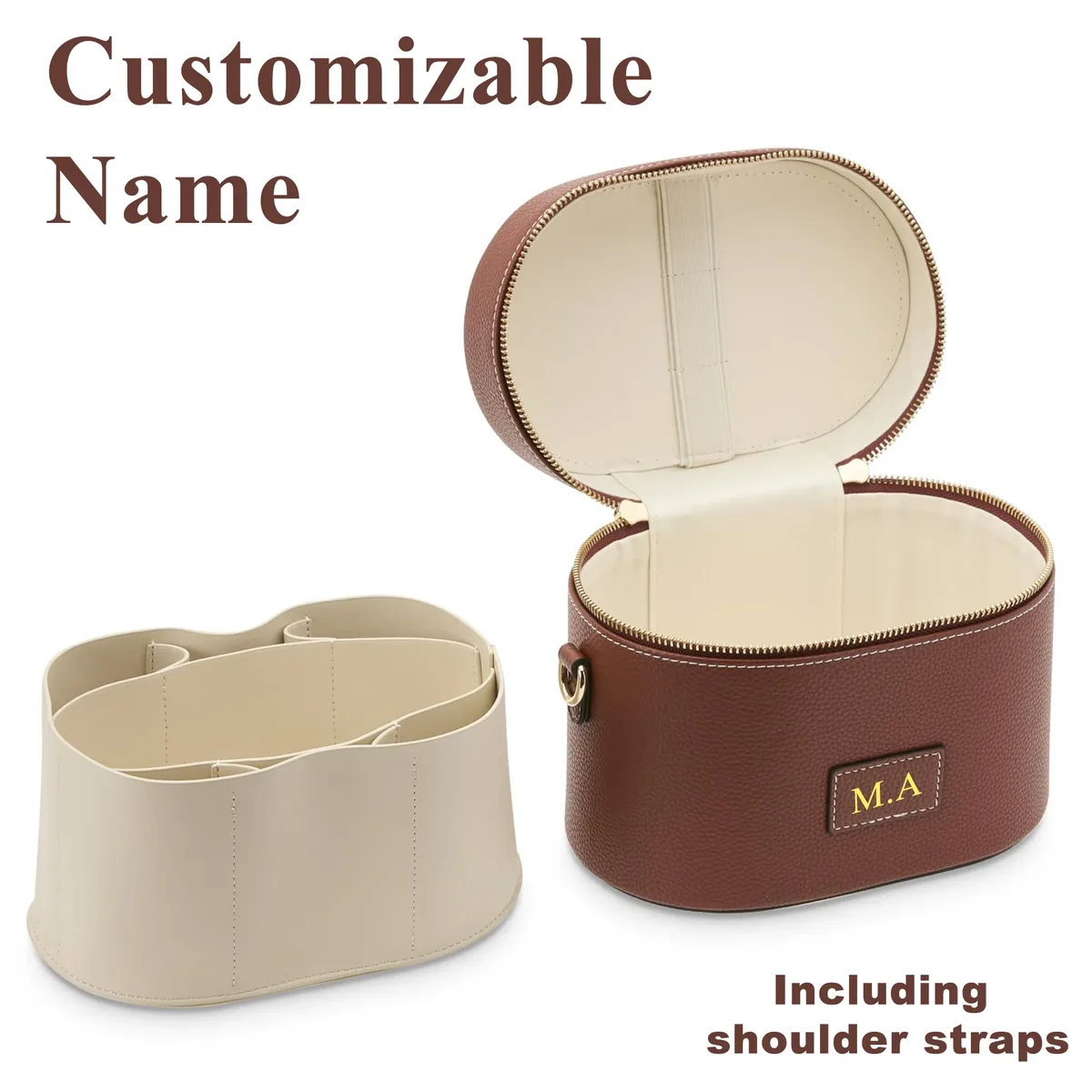sac cosmétique en cuir personnalisable avec bandoulière - grande capacité, étanche, portable, avec compartiment amovible
