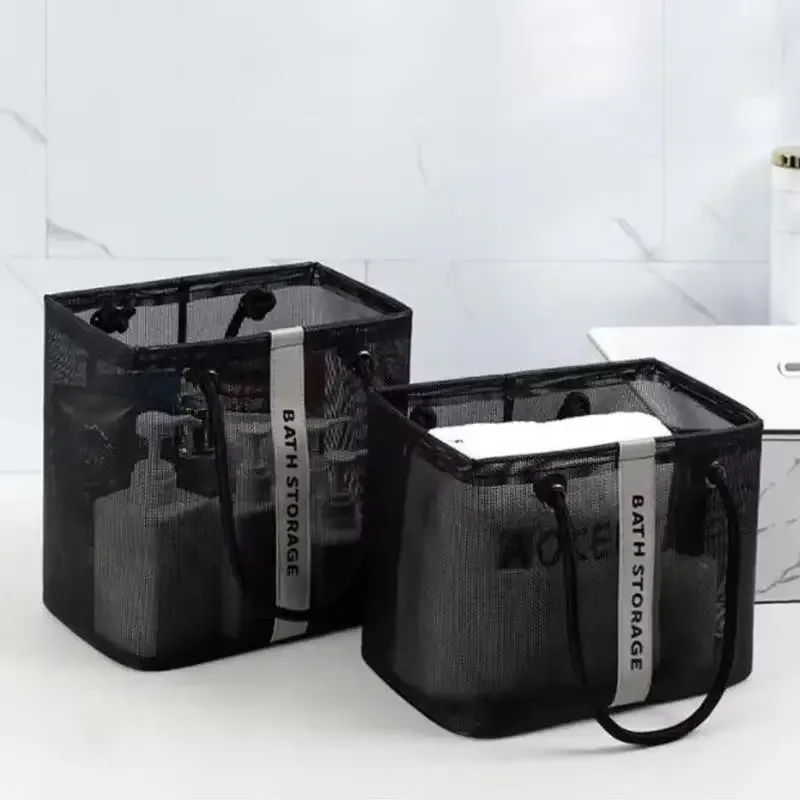 sac de toilette en maille avec poignée, grande capacité, séchage rapide, organisateur, panier de rangement portable pour salle de bain, douche, voyage