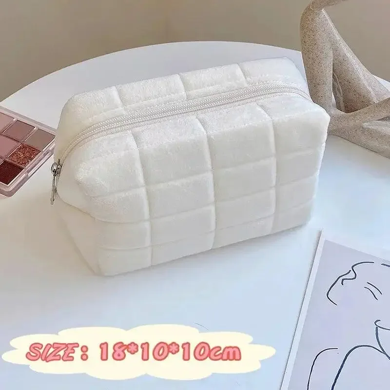 sac de rangement de cosmétiques en fourrure solide, grand sac de rangement de maquillage à fermeture éclair pour femmes, sac à main de papeterie, trousse à crayons de voyage, poinçon de toilette