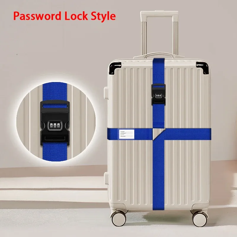 sangles de bagages en nylon avec porte-carte d'identité, réglables, pour l'organisation des bagages, avec cadenas à combinaison, accessoires de voyage anti-perte
