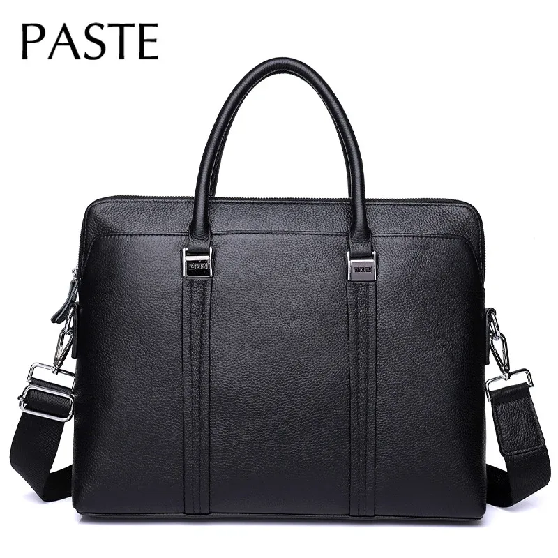 sac messager en cuir de vachette naturel de grande capacité pour hommes, sac à main pour ordinateur portable, étui à bombes pour ordinateur portable, 100% cuir véritable, luxe, 14 en effet