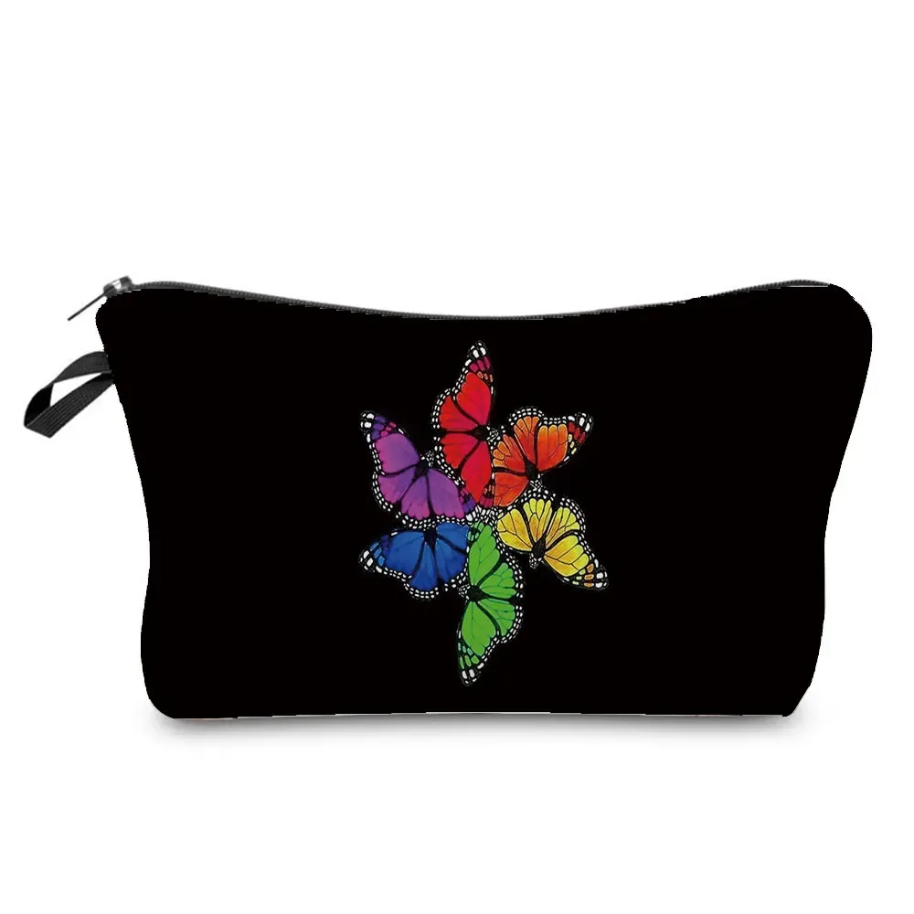sac à cosmétiques imprimé papillon pour femmes, trousse à crayons d'école pratique avec animaux, mini sac de rangement de voyage, sacs de maquillage pour dames