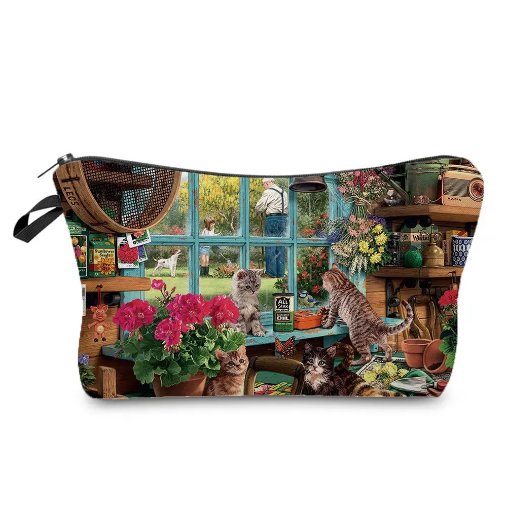 trousse de maquillage imprimée chat pour femme, peinture à l'huile, mode rétro, sacs à cosmétiques, haute qualité, étuis à crayons, sac cadeau portable, offre spéciale