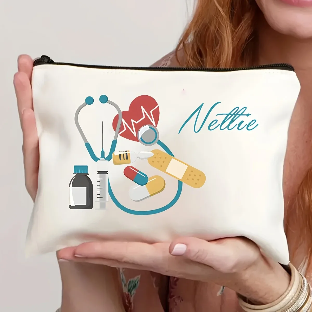 1 pièce trousse de maquillage personnalisable diy avec motif infirmière, cadeau créatif pour la journée des infirmières, meilleur cadeau pour les amis et les meilleures amies