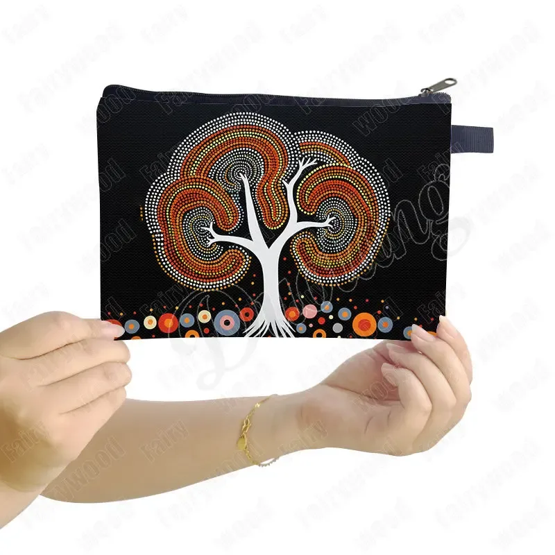 trousse de maquillage à imprimé points aborigènes australiens, sac de rangement pour rouge à lèvres et téléphone, pochette de toilette pour femme, motif culturel indigène