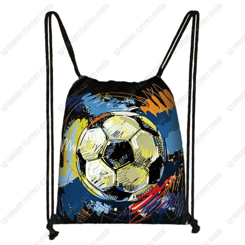 sac dos toile ballon football enflammé licorne colorée feuille orange fond bleu violet gris garçons voyage