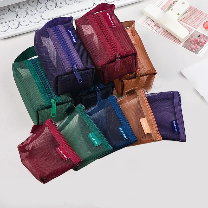 mini sacs à cosmétiques en maille de nylon transparent avec fermeture éclair, petits sacs de maquillage pour rouge à lèvres, pochette pour ligne de données, étui organisateur pour clé d'écouteurs