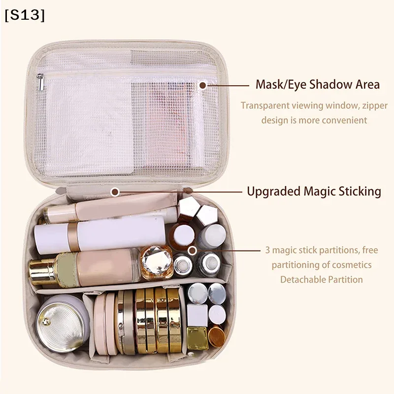 sac de maquillage de voyage double couche en cuir pu pour femmes, sac de rangement portable de grande capacité, sac de voyage étanche à fermeture éclair [q][q]q@