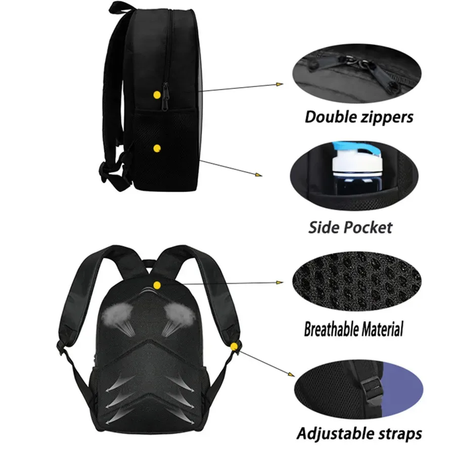 Sac Dos Polyester Dessin Animé Noir Motifs Personnages Animés Format 20 35 Litres Poche Ouvrante Sangles Ajustables Usage Scolaire Voyage